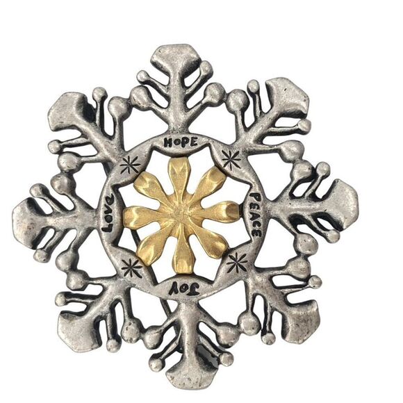 1997 Vintage Snowflake Pin Silver Gold Peace Joy.. - Picture 1 of 10